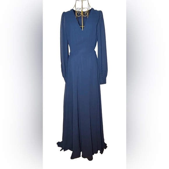 NWT Lulus My Whole Heart Dark Navy Blue Long Sleeve Wrap Dress w/ Button Cuffs M - Picture 5 of 16